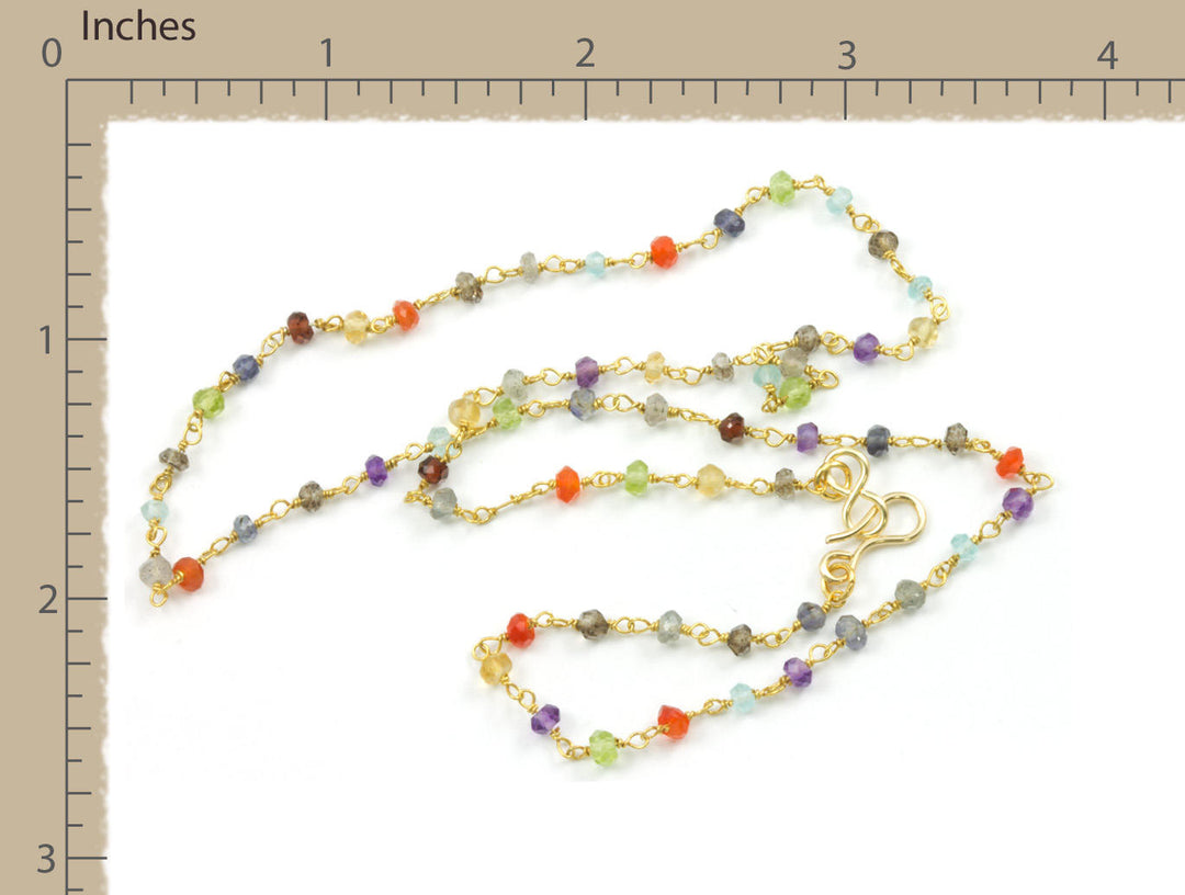 Multi Gemstone Necklace Link Beaded 14k Gold Filled or Sterling silver  18 19 Inch Amethyst Iolite Onyx Moonstone Carnelian Peridot Spinel