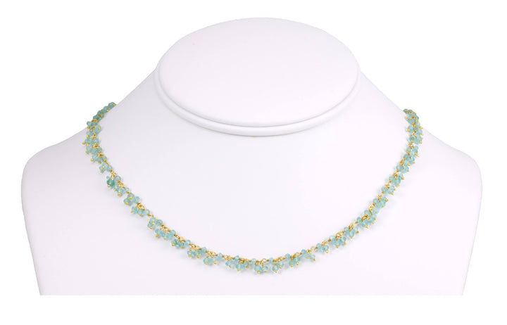 Blue Apatite Necklace 14k Gold filled 18 19 Inch Chain Faceted Natural Earthy Gemstones 3mm Blue Dainty Small Cluster Dangle Style
