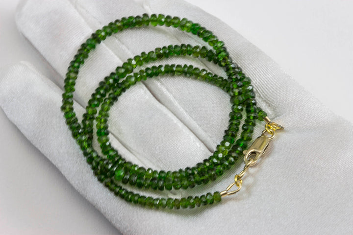 Green Chrome Diopside Necklace Natural Solid Strand 14k Gold Filled or Sterling Silver 18 19 Inch  Faceted Beaded Dainty Simple