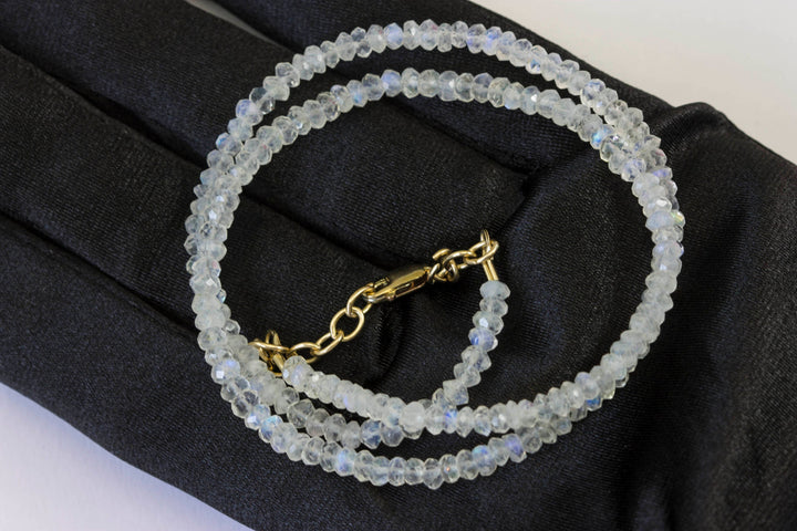 Blue Moonstone Necklace Natural Rainbow Flash Sterling Silver or 14k gold filled Faceted 18 Inch AAA Solid Strand Rondelles Classic Simple