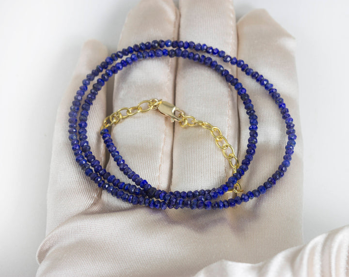 Lapis Lazuli Blue Necklace Natural 14k Gold Filled or Sterling Silver 18 19 Inches Simple Everyday Wear Faceted Cut Simple Solid Strand