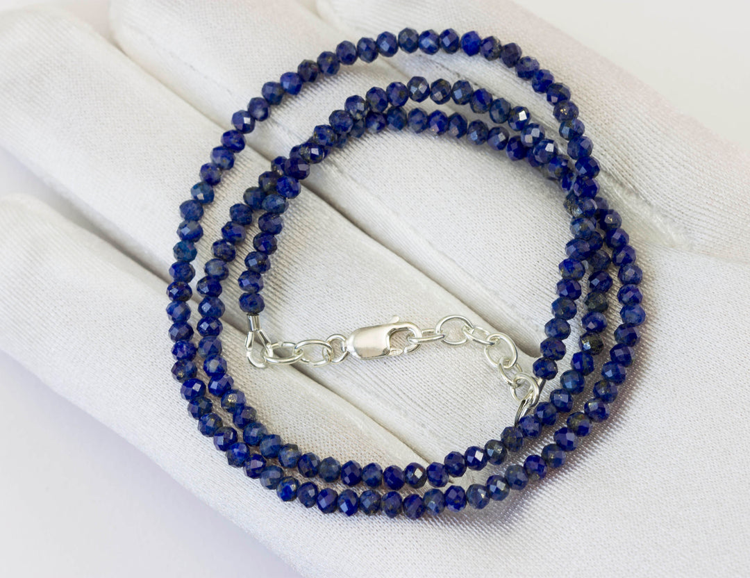 Lapis Lazuli Blue Necklace Natural 14k Gold Filled or Sterling Silver 18 19 Inches Simple Everyday Wear Faceted Cut Simple Solid Strand