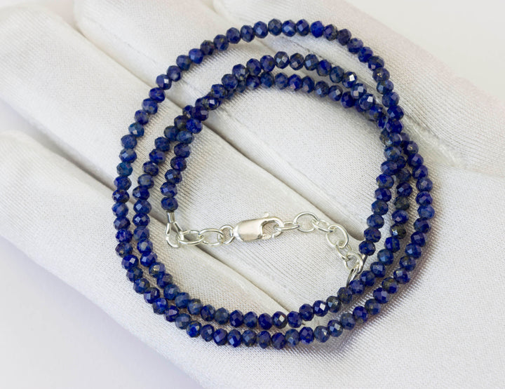 Lapis Lazuli Blue Necklace Natural 14k Gold Filled or Sterling Silver 18 19 Inches Simple Everyday Wear Faceted Cut Simple Solid Strand