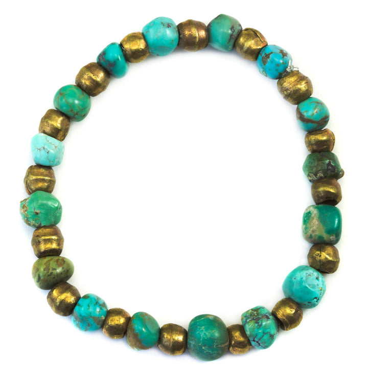 Turquoise Bracelet Natural 7 8 9 Inch Women Man Men's Bracelet Stretchy African Beads Rustic Off Round Hand Smoothed Earthy Blue or Green