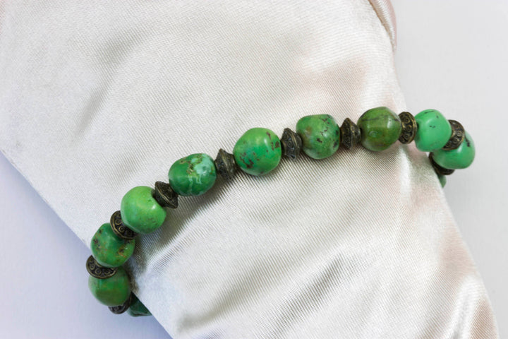 Turquoise Bracelet Natural 7 8 9 Inch Women Man Men's Bracelet Stretchy African Beads Rustic Off Round Hand Smoothed Earthy Blue or Green