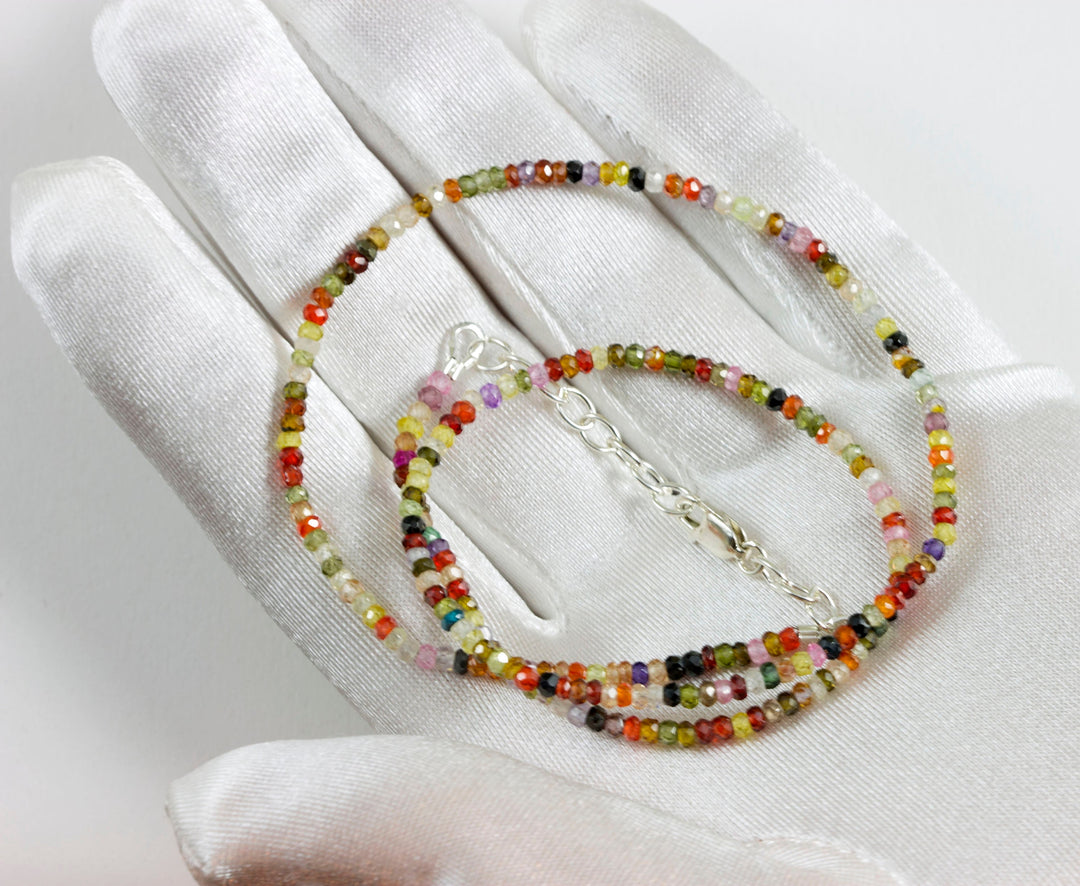 CZ Necklace 14k Gold Filled  Chain Link Faceted  18 19 Inches Multicolors  Single Solid Strand Red Orange Purple Pink Green Dainty Simple