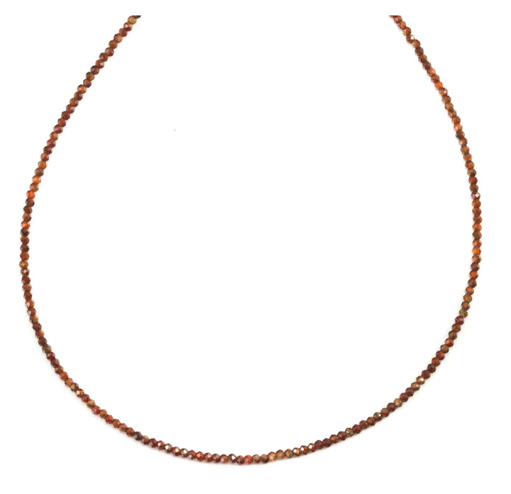 Red Zircon Necklace 14k Gold Filled or Sterling Silver Solid Strand Faceted Small Dainty Stones 18 19 Inches Simple Vintage Look - Spyglass Designs