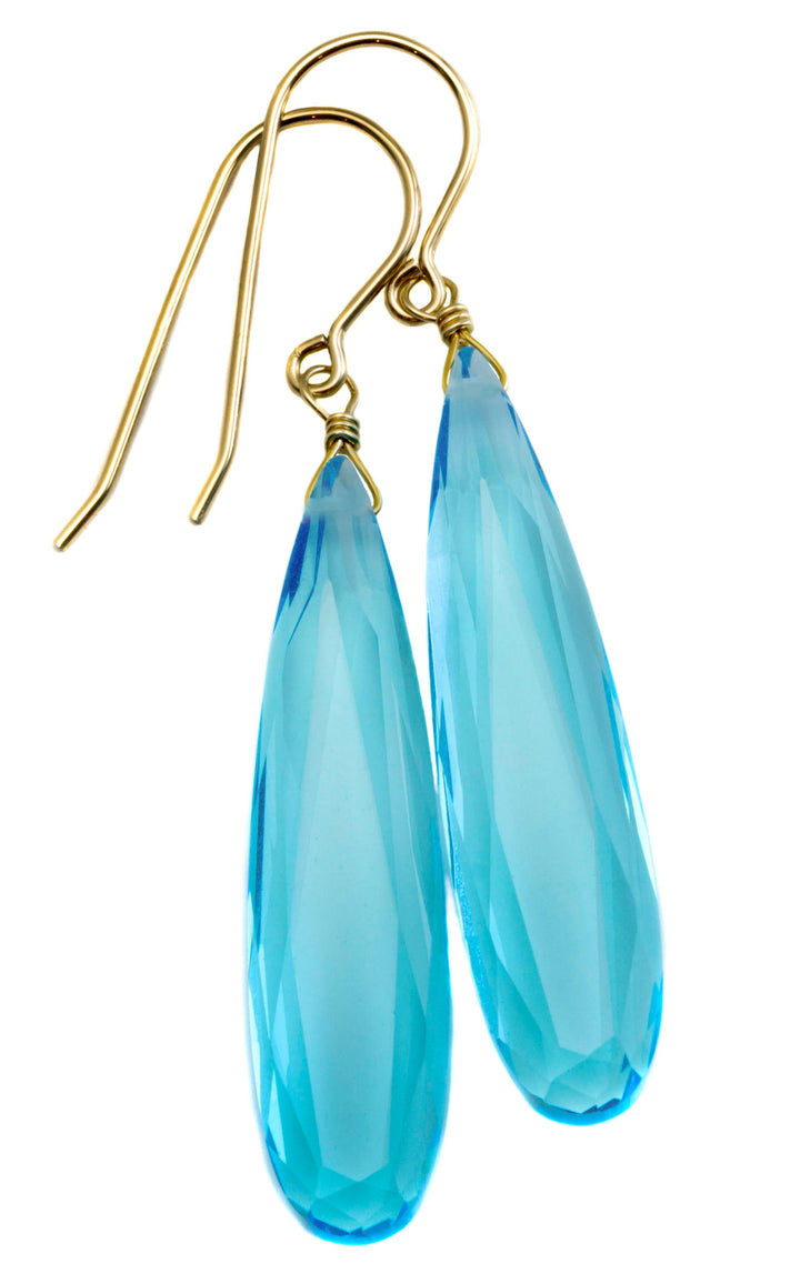 Aqua blue simulated Aquamarine Earrings Faceted Large Long Dangle 14k Gold or Filled or Sterling Silver Classic Simple Clean 2 Inch Drops