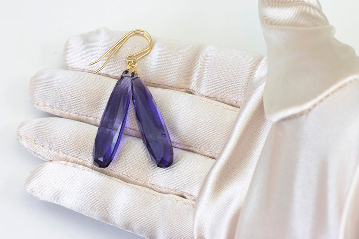 Lavender Blue simulated Tanzanite Earrings Faceted Large Long Dangle 14k Gold or Filled or Sterling Silver Classic Simple Clean 2 Inch Drops