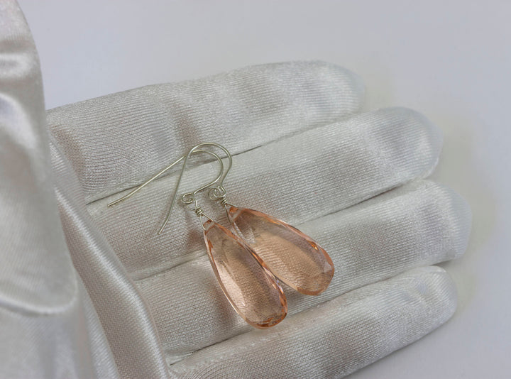 Peachy Pink Simulated Morganite Earrings Faceted Large Long Dangle 14k Gold or Filled or Sterling Silver Classic Simple Clean 1 1/2 Inch