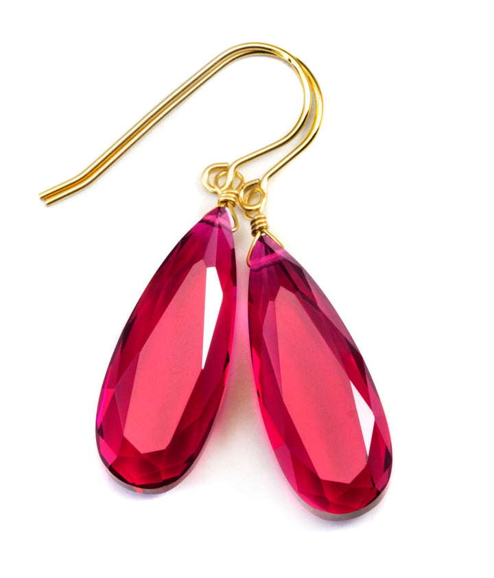 Hot pink fuchsia simulated Sapphire Earrings Facet Large Long Dangle 14k Solid Gold or Filled or Sterling Silver Classic Simple Clean  Drops
