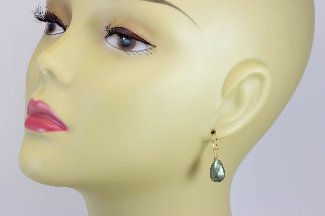 Labradorite Earrings Sterling Silver or 14k Solid Gold or Filled faceted Teardrop AAA Blue Green Golden Flash Pear Dainty Natural Simple