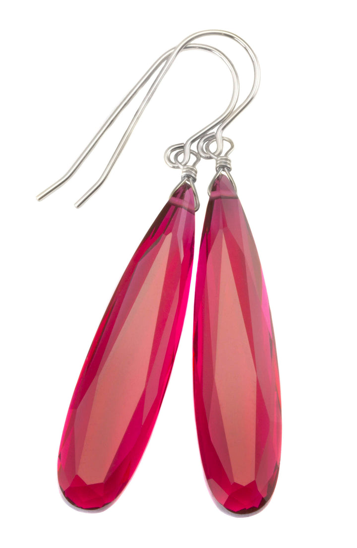 Hot pink fuchsia simulated Sapphire Earrings Facet Large Long Dangle 14k Gold or Filled or Sterling Silver Classic Simple Clean 2 Inch Drops