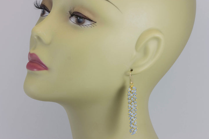 Aqua Blue or Pink Chalcedony Earrings 14k Gold Filled Long Beaded Faceted Dense Clusters 2.5 Inches  Multiple Stones Chandelier Style