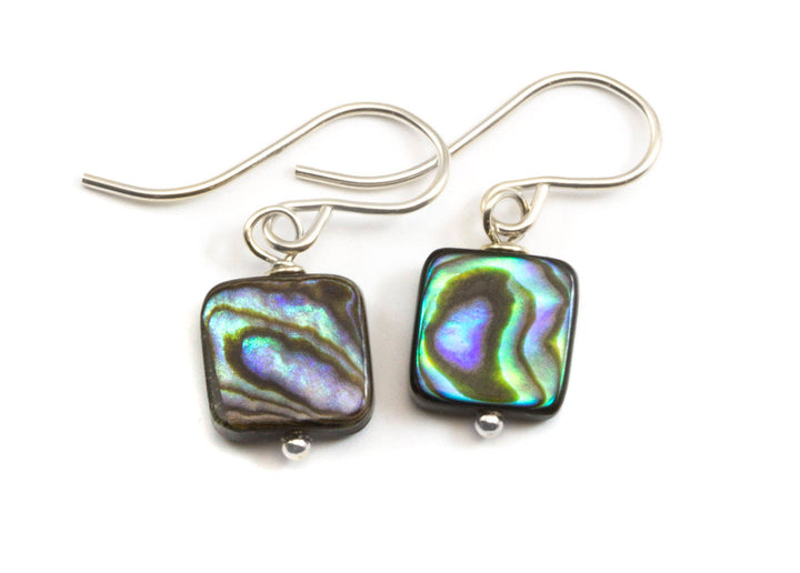 Abalone Paua Shell Teardrop Earrings Natural Peacock Oval 14k Solid Gold or Filled or Sterling Silver Square Simple Small Tiny MOP Drops