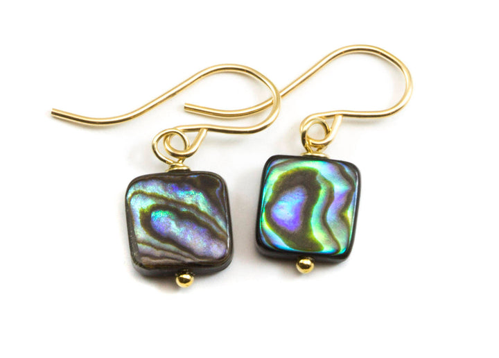 Abalone Paua Shell Teardrop Earrings Natural Peacock Oval 14k Solid Gold or Filled or Sterling Silver Square Simple Small Tiny MOP Drops
