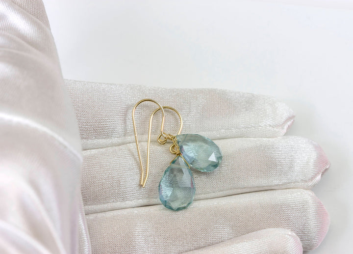Aquamarine Earrings faceted Simulated Aqua Pear Dangle Drop Teardrop Sterling Silver or 14k Solid Gold or Filled Soft Aqua Blue Simple Daily