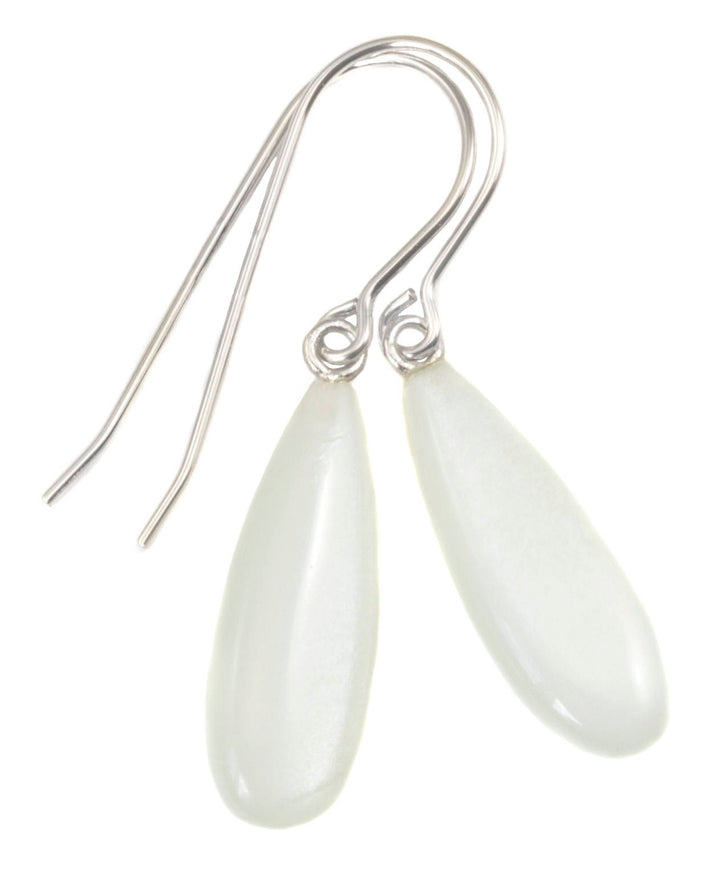 White or Peach Pink Moonstone Earrings Sterling Silver or 14k Gold Filled or 14k Solid  Gold Teardrop Simple Drops Shimmery Iridescence
