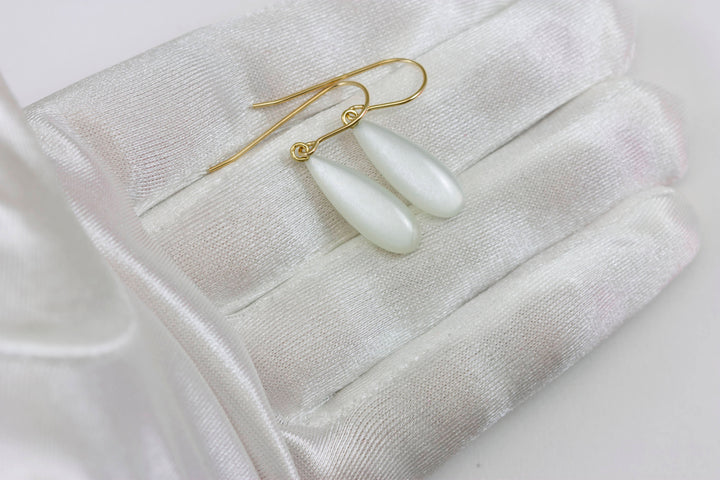 White or Peach Pink Moonstone Earrings Sterling Silver or 14k Gold Filled or 14k Solid  Gold Teardrop Simple Drops Shimmery Iridescence