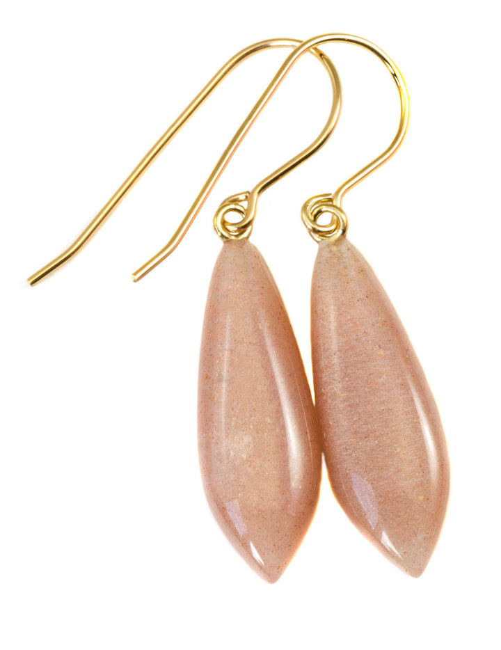 White or Peach Pink Moonstone Earrings Sterling Silver or 14k Gold Filled or 14k Solid  Gold Teardrop Simple Drops Shimmery Iridescence