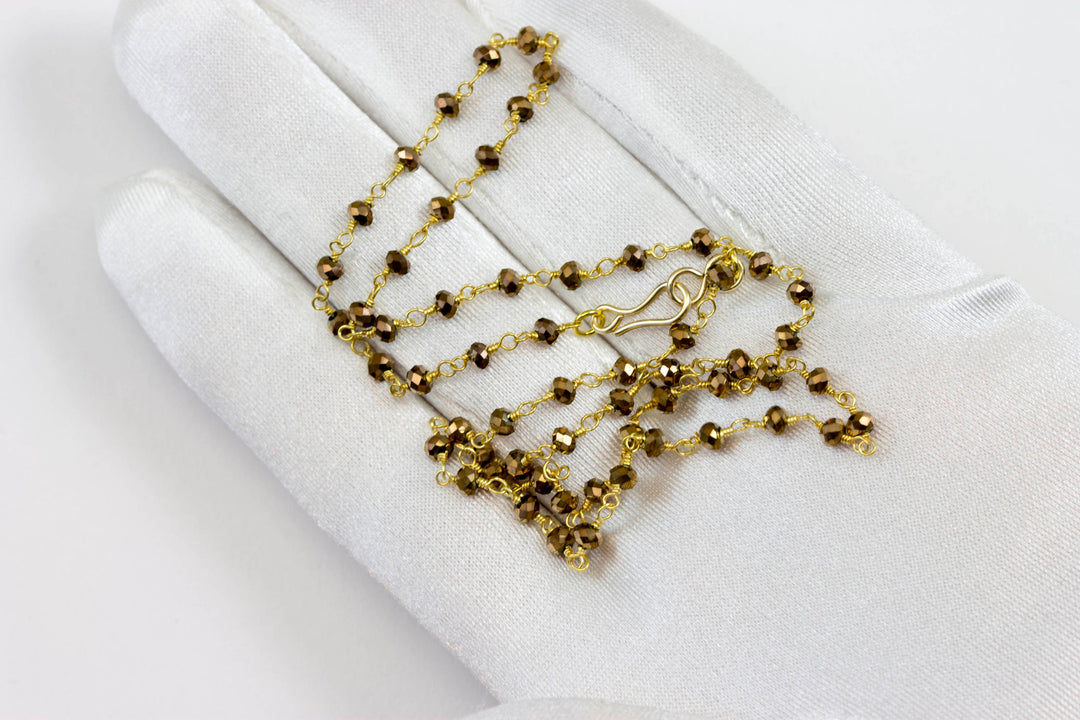 Iron Pyrite Necklace 14k Gold Filled Small Dainty Stones 18 19 Inches Simple Coated Bronze Color faceted stones spaced out chain