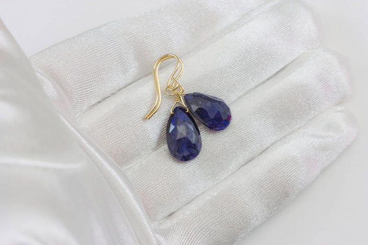 Labradorite Earrings Sterling Silver or 14k Gold or Filled  faceted Teardrop AAA Blue Flash Pear Shape Natural Dark Blue Simple Dainty Drops