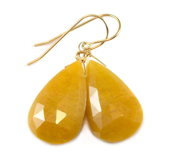 Yellow Aventurine Earrings Teardrop Pear Shaped Faceted 14k Solid Gold or Filled or Sterling Silver Great Unique Natural Earthy Color - Spyglass Designs