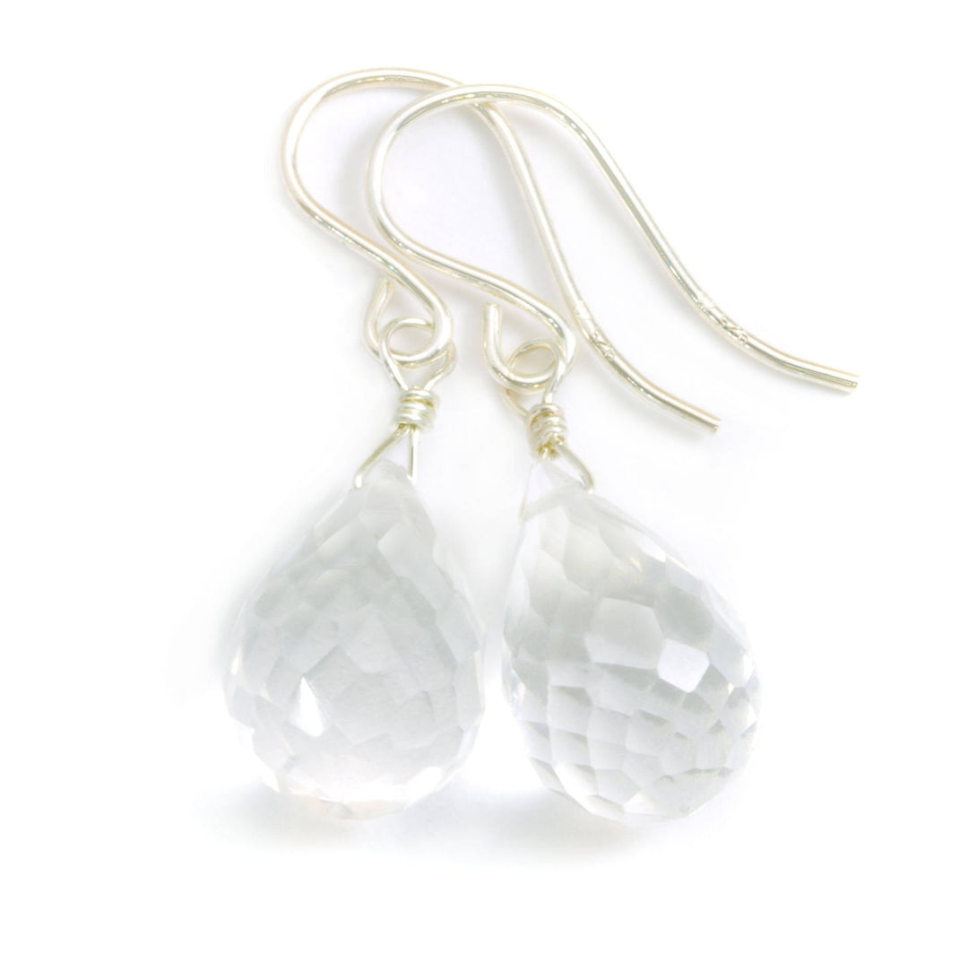 Clear Quartz Earrings Fat Faceted Teardrop Drops 14k Solid Gold or Filled or Sterling Silver Rounded Briolettes Dainty Classic Simple Dainty