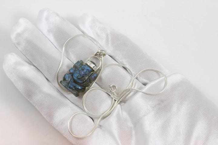 Ganesh Ganesha Elephant Pendant Necklace Lord Good Fortune Sterling Silver 18 Inch Chain Purple Amethyst or Crystal Quartz or Labradorite