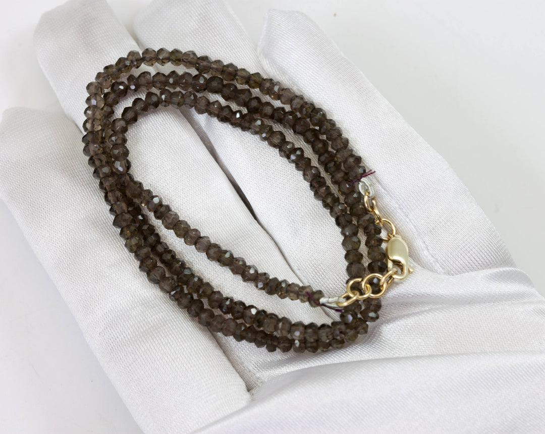 Smoky Quartz  Necklace Sterling Silver or 14k gold fill Solid Strand Smokey Faceted 18 Inch  AAA Natural Brown Gray Faceted Rondelles Simple
