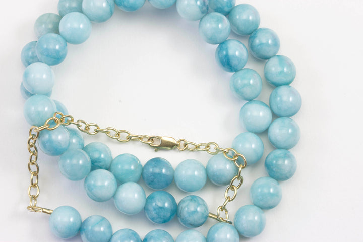 Larimar Simulated Necklace Large smooth beaded Sterling Silver or 14k Gold Filled 24 Inch Simple Baby Blue Large Simple classic design 10mm