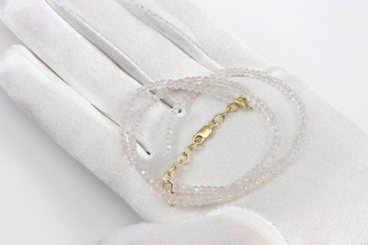 Natural Clear Quartz  Necklace Beaded Sterling Silver or 14k Gold Filled Solid Strand Faceted 18 19 Inch  AAA soft color classic design