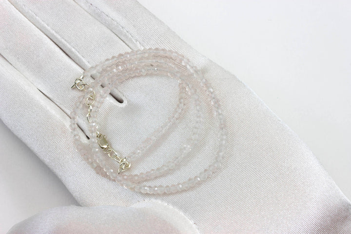 Natural Clear Quartz  Necklace Beaded Sterling Silver or 14k Gold Filled Solid Strand Faceted 18 19 Inch  AAA soft color classic design