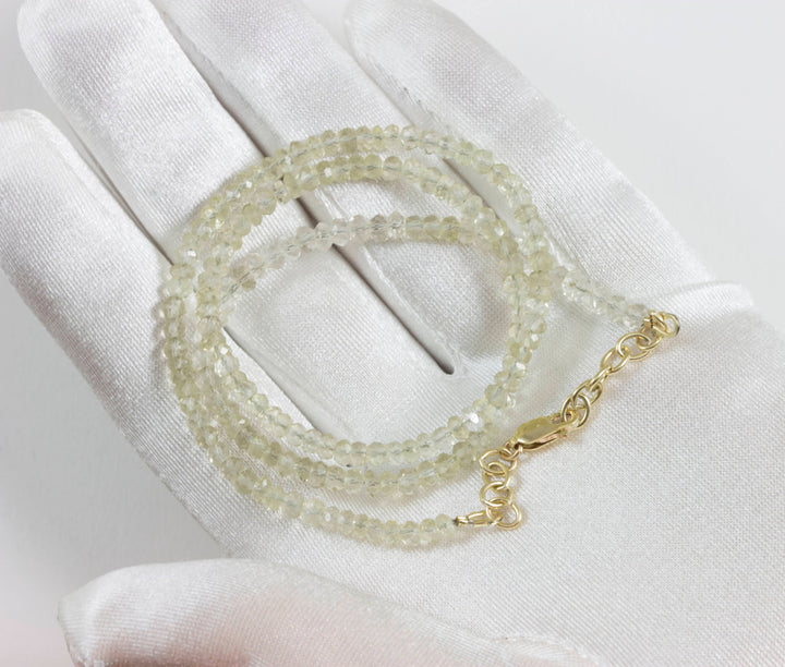 Natural Champagne Pale Lemon Yellow Quartz  Necklace Beaded Sterling Silver 14k Gold Filled Solid Strand Faceted 18 19 Inch  AAA soft color