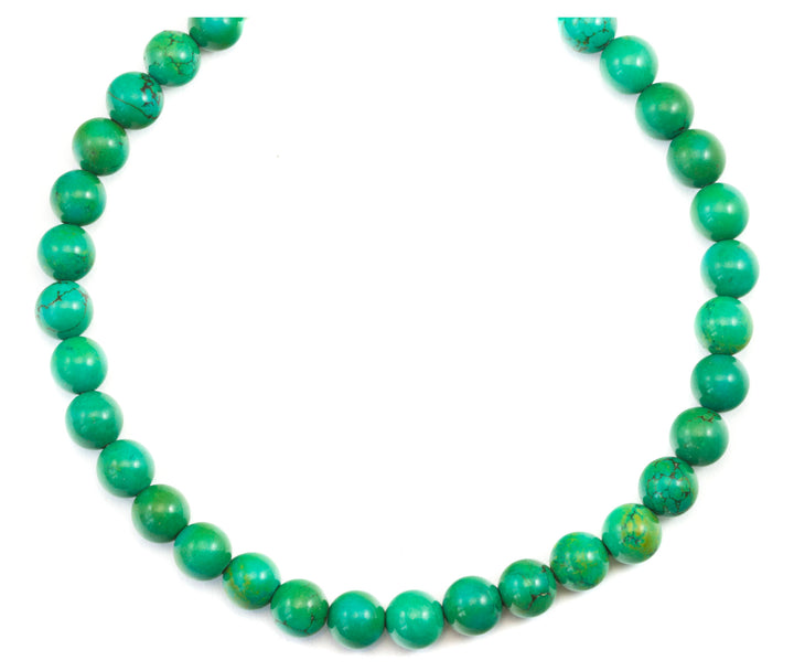 Turquoise  Necklace  14k Gold Filled or Sterling Silver Solid Strand Smooth Round Green  AAA Rich Blue Simple Design 8mm Stones 24 Inches