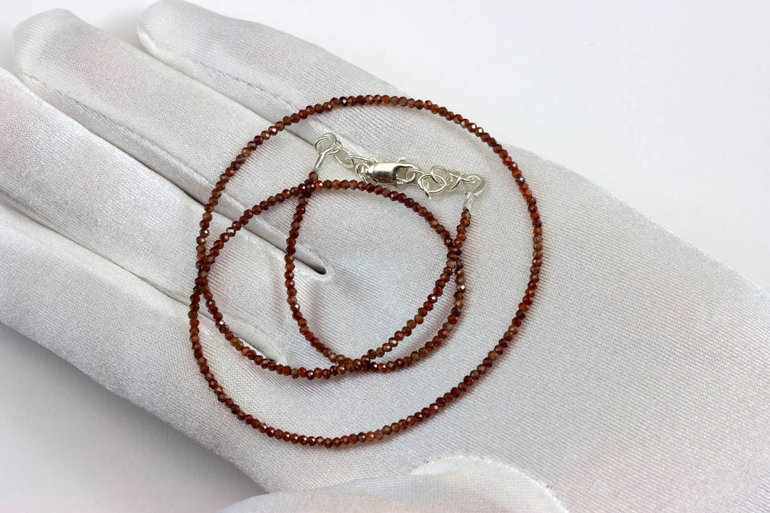 Red Zircon Necklace 14k Gold Filled or Sterling Silver Solid Strand Faceted Small Dainty Stones 18 19 Inches Simple Vintage Look - Spyglass Designs