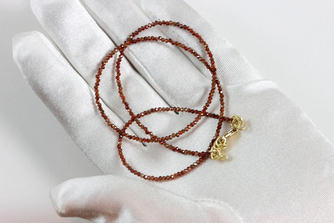 Red Zircon Necklace 14k Gold Filled or Sterling Silver Solid Strand Faceted Small Dainty Stones 18 19 Inches Simple Vintage Look - Spyglass Designs