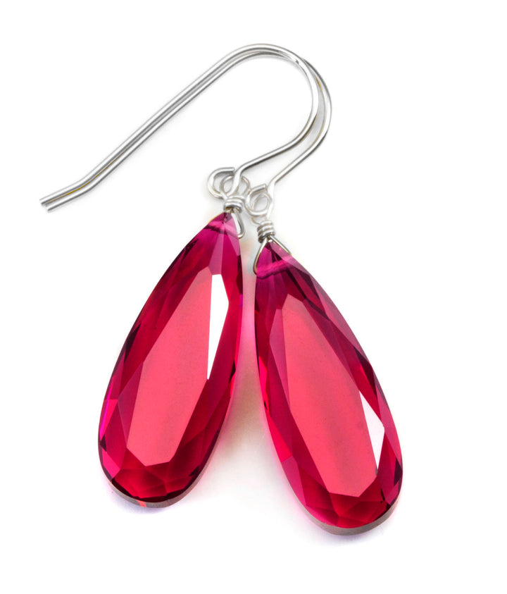 Hot pink fuchsia simulated Sapphire Earrings Facet Large Long Dangle 14k Solid Gold or Filled or Sterling Silver Classic Simple Clean  Drops