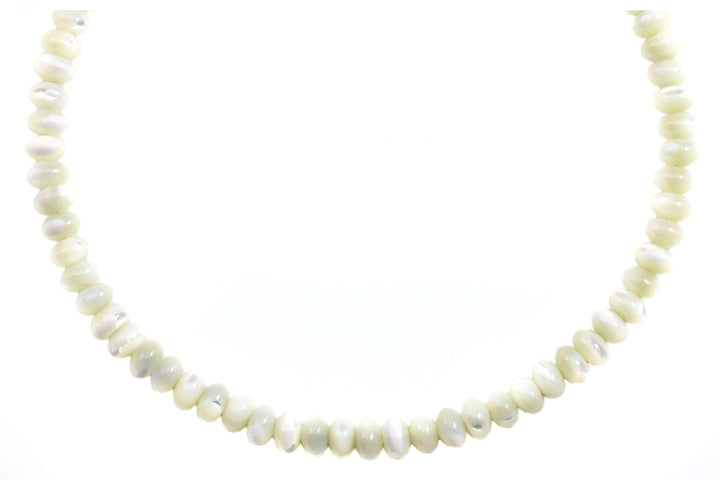 White Mother of Pearl Necklace Sterling Silver or 14k Gold Filled Solid Strand Faceted 18 19 Inch  AAA iridescence classic design Simple