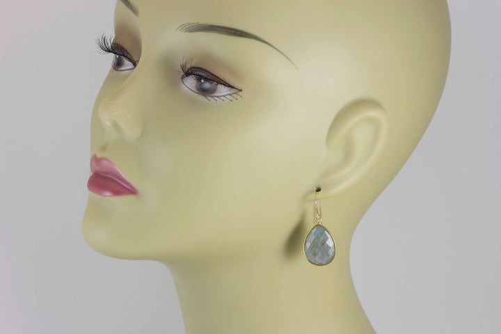 Labradorite  Earrings Sterling Silver or 14k Solid Gold or Filled Faceted Teardrop Large Earrings Blue Green Golden Flash Pear Natural Bezel