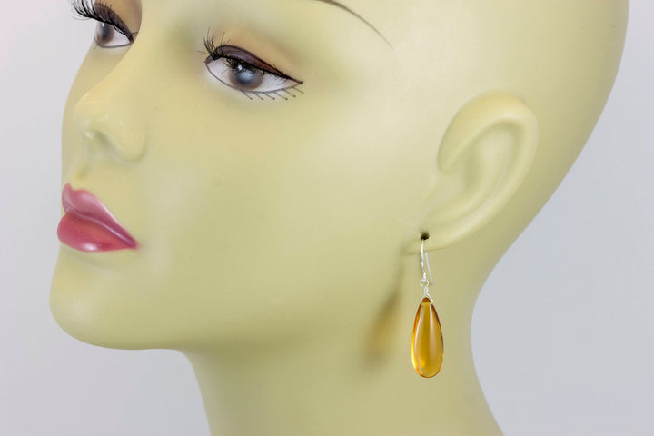 Citrine Earrings Smooth Yellow Long Simulated  Teardrop Drop Dangle Sterling Silver or 14k Solid Gold or Filled Classic Simple Rich 1.6
