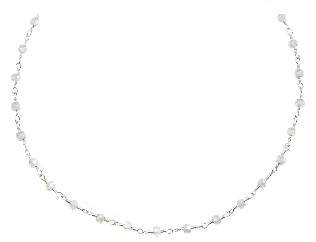 Zircon Necklace Spaced Link Beaded 14k Gold Filled or Sterling Silver 18 19 Inches Natural Clear White Simple Single Beaded Chain daily wear