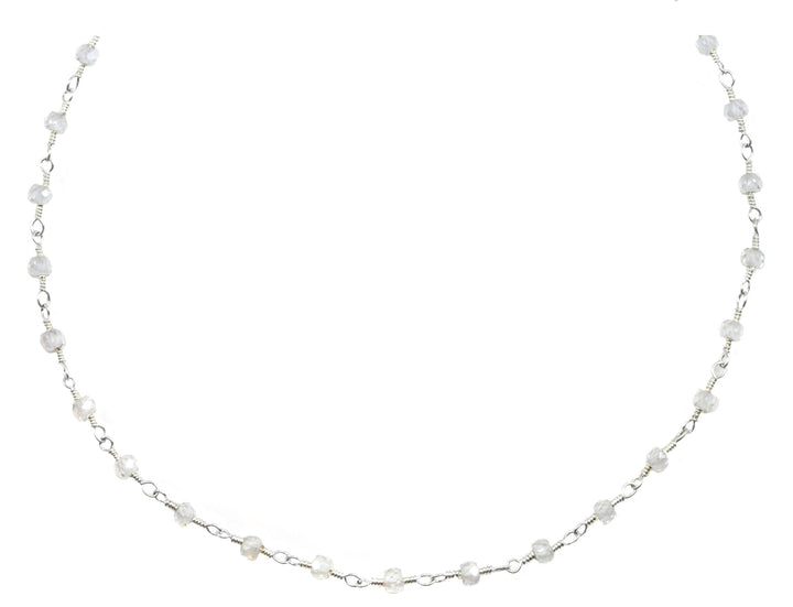 Zircon Necklace Spaced Link Beaded 14k Gold Filled or Sterling Silver 18 19 Inches Natural Clear White Simple Single Beaded Chain daily wear
