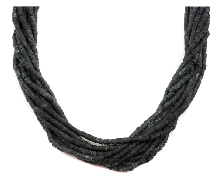Black Matte Glass Necklace Beaded Silver Solid Heishi Cut 18 Inch Multi Strand 10 strands Blue Lapis Lazuli Accent Stones