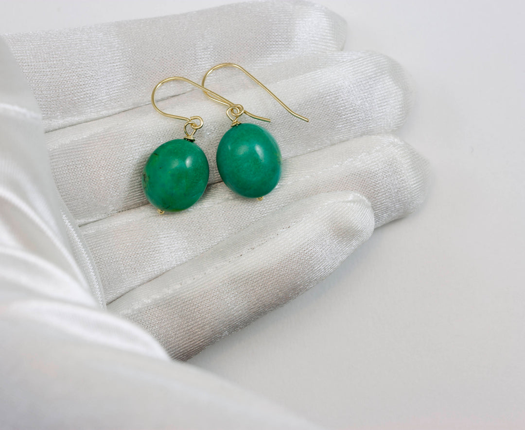 Turquoise Earrings Green Off Round Oval Fat Dangle Drops Sterling Silver or 14k Solid Gold or Filled Earthy Natural Simple Design Spyglass
