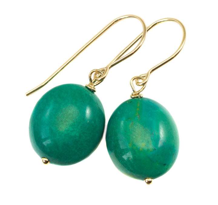 Turquoise Earrings Green Off Round Oval Fat Dangle Drops Sterling Silver or 14k Solid Gold or Filled Earthy Natural Simple Design Spyglass