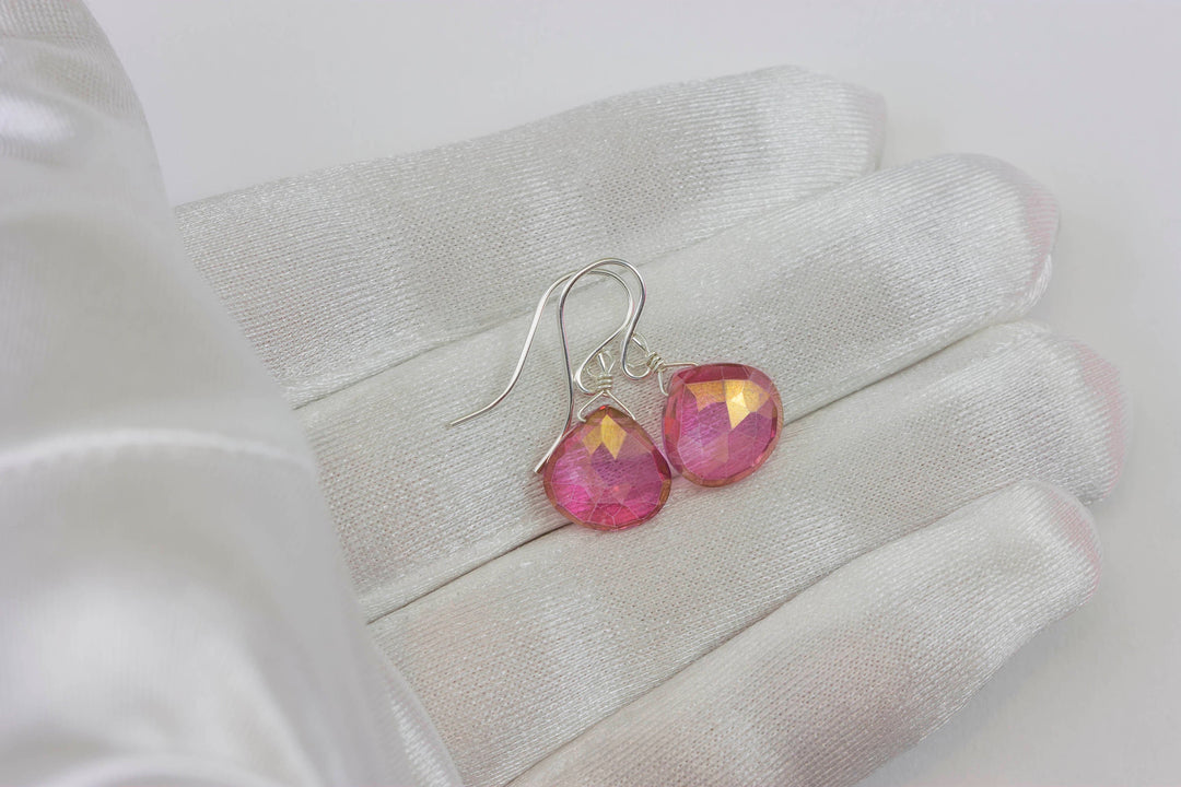 Pink Topaz Earrings Heart Drop Teardrop Dangle faceted Sterling Silver or 14k Solid Gold or Filled Simple dainty Spyglass Designs Daily