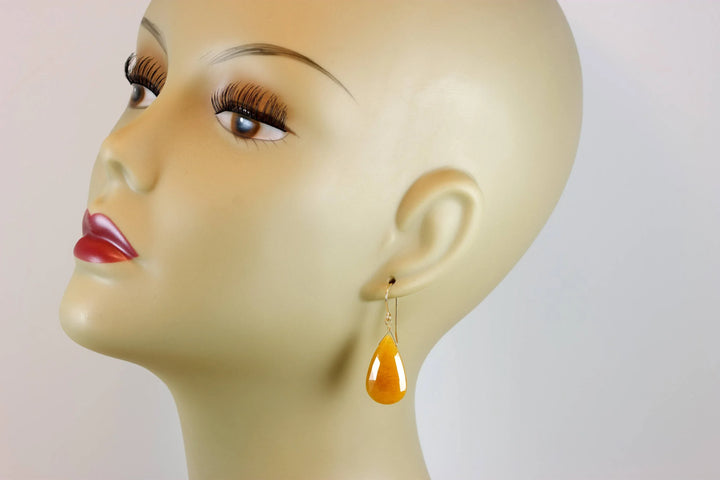 Yellow Aventurine Earrings Teardrop Pear Shaped Faceted 14k Solid Gold or Filled or Sterling Silver Great Unique Natural Earthy Color - Spyglass Designs