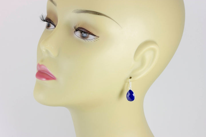 Lapis Lazuli Earrings Natural Blue Pear Cut Bezel Set Blue Drops Sterling Silver or 14k Gold Filled Dainty Faceted Simple Teardrops