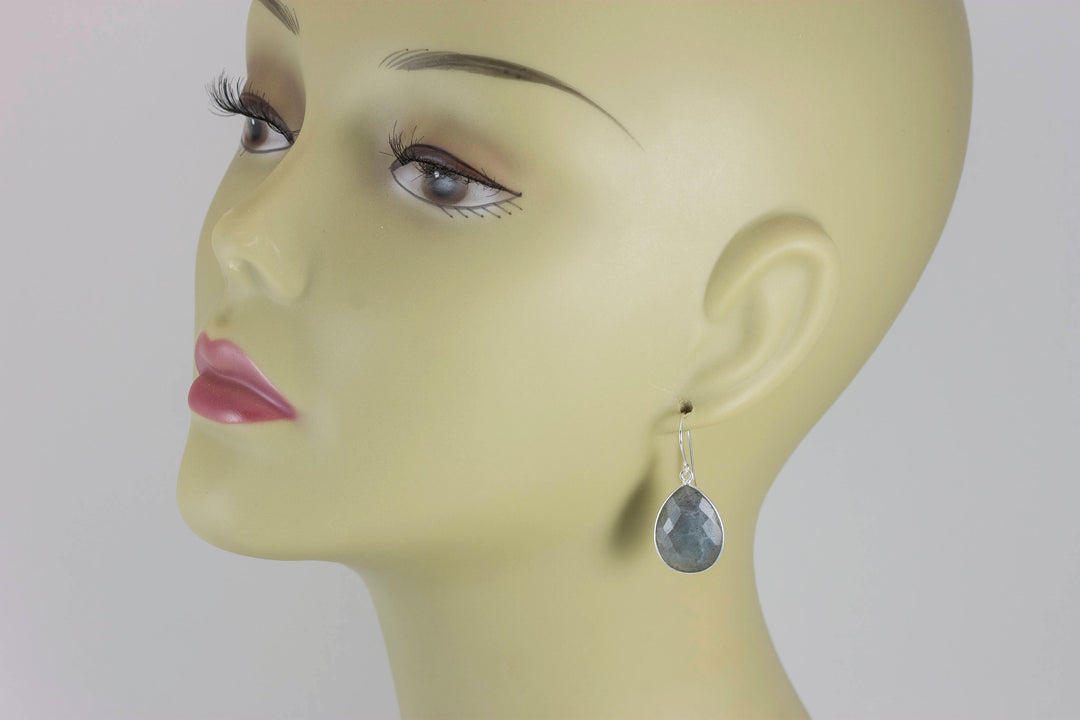 Labradorite  Earrings Sterling Silver or 14k Solid Gold or Filled Faceted Teardrop Large Earrings Blue Green Golden Flash Pear Natural Bezel